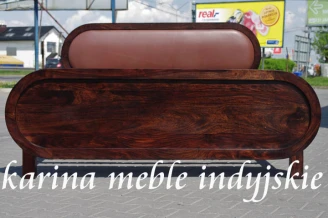 Łóżko drewniane Apple 160x200 – palisander indyjski, skórzany zagłówek, styl kolonialny 1