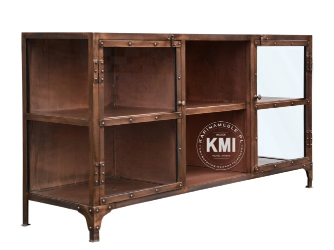 metalowa szafka rtv ze szkłem w stylu loft Copper