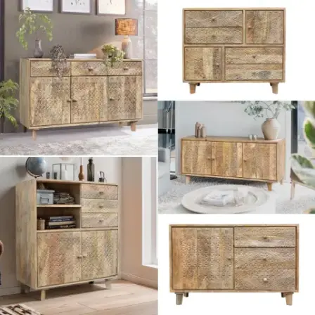 Kolekcja Monsoon – ręcznie rzeźbione komody i szafki w stylu boho, wykonane z naturalnego, litego drewna mango