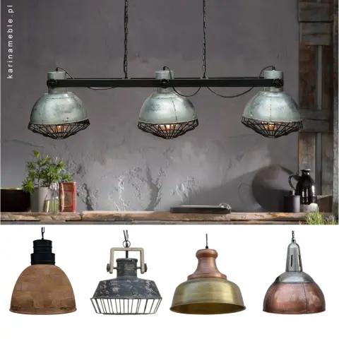 Lampa loftowa sufitowa z metalu i drewna – industrialne oświetlenie nad stół lub do sypialni