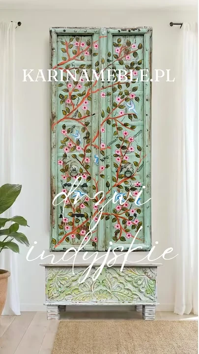 Prezentacja wideo: Antyczne drzwi indyjskie malowane w kwiaty tekowy panel orientalny – Dekoracje Indyjskie