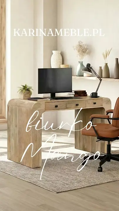 Prezentacja wideo: Drewniany biurko z litego drewna mango 120 cm w kolorze naturalnym - Meble Indyjskie