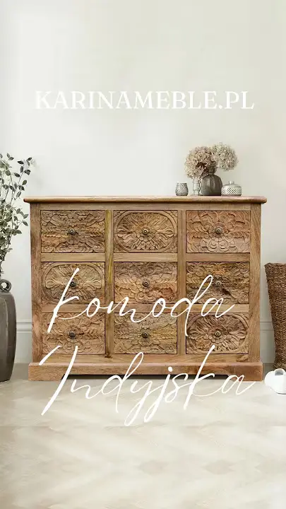 Prezentacja wideo: rzeźbiona orientalna komoda z 9 ma szufladkami z litego drewna mango – Meble Indyjskie