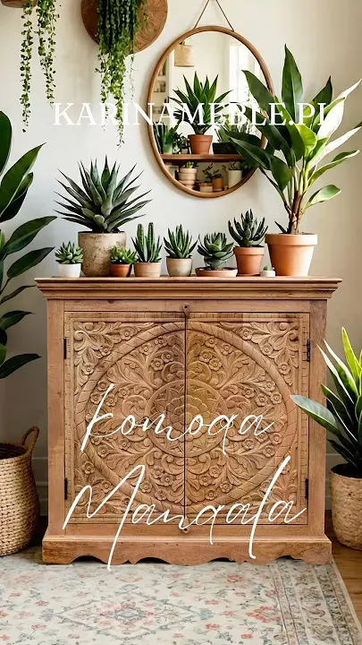 Prezentacja wideo: Orientalna komoda 90 cm z litego drewna mango ręcznie rzeźbiona w kolorze jasnym orzechem – Meble Indyjskie