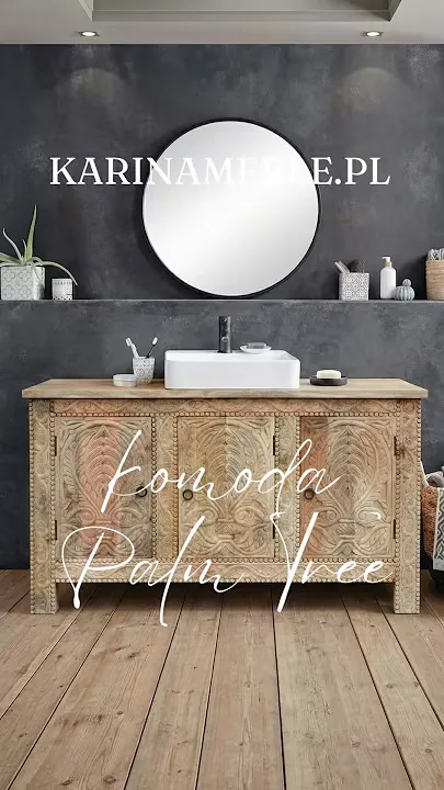 Prezentacja wideo: Orientalna komoda 130 cm z naturalnego drewna mango ręcznie rzeźbiona w jasnym kolorze – Meble Indyjskie