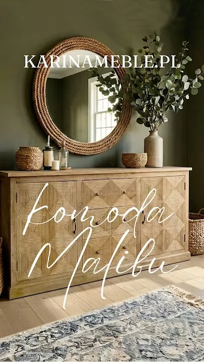 Prezentacja wideo: drewniana duża komoda Malibu 193 cm postarzane z litego drewna mango – Meble Rustykalne