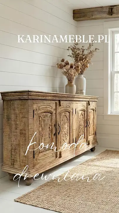 Prezentacja wideo: postarzana komoda orientalna 180 cm patynowana z litego drewna mango Boho Loco