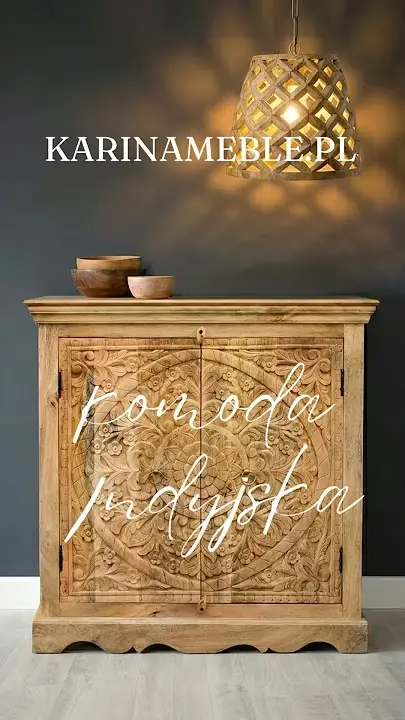 Prezentacja wideo: Orientalna komoda Mandala 90x90 cm z naturalnego drewna mango ręcznie rzeźbiona – Meble Indyjskie
