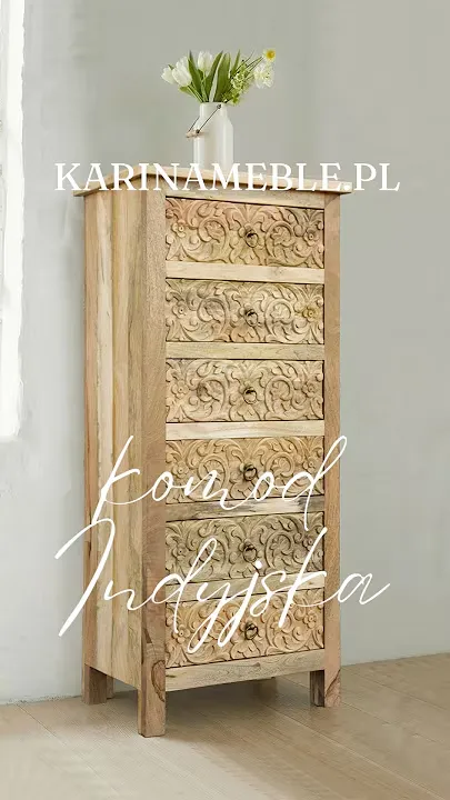 Prezentacja wideo: orientalna wysoka komoda z 6 szufladami ręcznie rzeźbione z litego drewna mango – Meble indyjskie